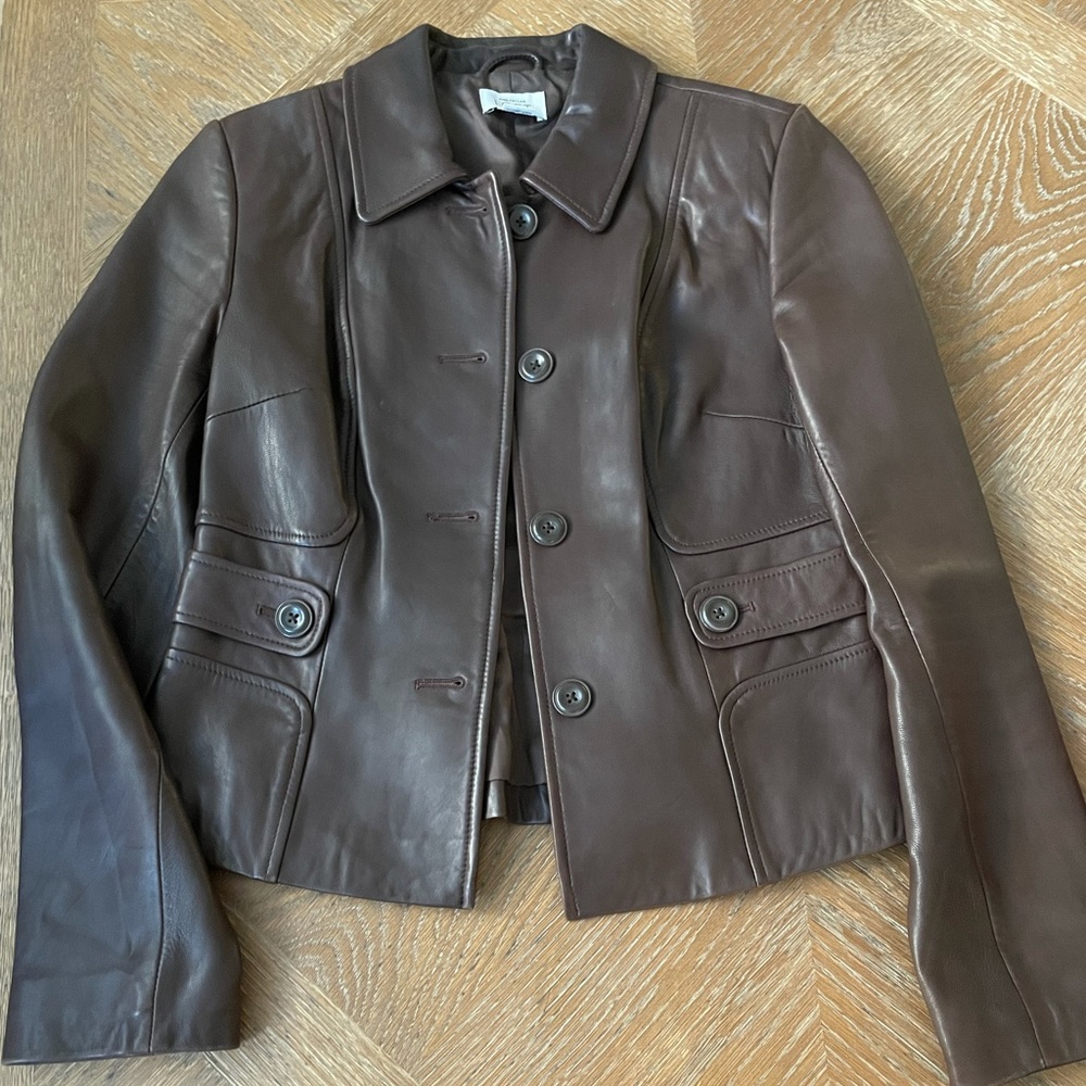 AnnTaylor LOFT brown leather blazer Size 0
